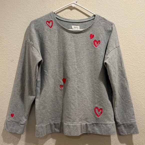BedHead Pajamas Gray Mon Amour Heart Print Organic Cotton Sweatshirt Size S - Picture 2 of 7